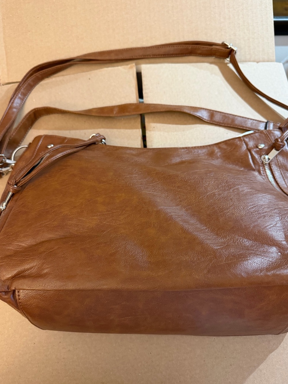 Classic Brown Leather-Look Shoulder Bag - Women